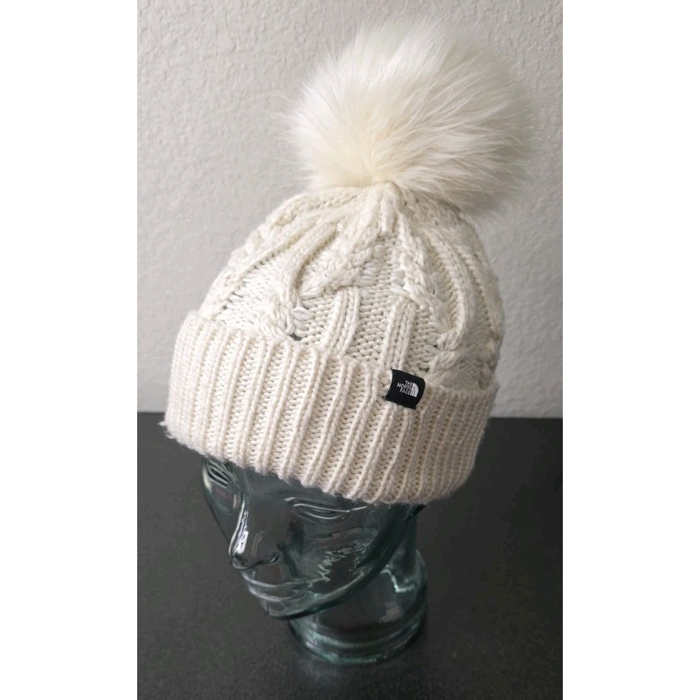 New The North Face TNF Women Oh Mega Pom Beanie Winter Warm Hat Ivory Snow Warm
